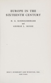 Cover of: Europe in the sixteenth century by H. G. Koenigsberger
