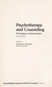 Cover of: Psychotherapy and counseling : techniques in intervention