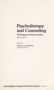 Cover of: Psychotherapy and counseling : techniques in intervention by 