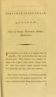 Cover of: Tentamen inaugurale, quosdam, a©±ris in corpus humanum effectus, amplectens