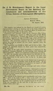 Cover of: Dr. J.R. Hutchinson's report to the Local Government Board on the sanitary circumstances and administration of the Urban District of Oakengates (Shropshire)