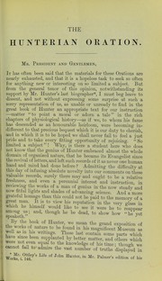 Cover of: The Hunterian oration delivered at the Royal College of Surgeons of England on the fourteenth day of February 1863