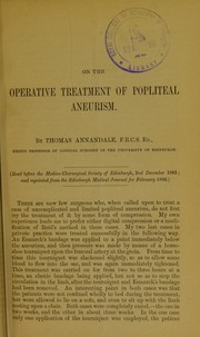 Cover of: On the operative treatment of popliteal aneurism