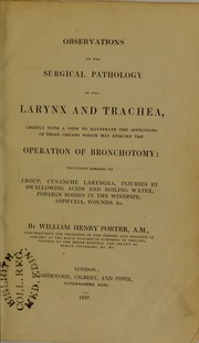 Cover of Observations on the surgical pathology of the larynx and trachea by william henry porter