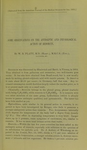 Some observations on the antiseptic and physiological action of resorcin by Walter Brewster Platt