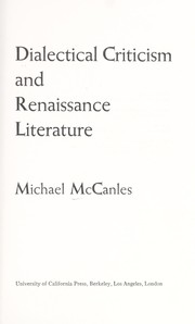 Cover of: Dialectical criticism and Renaissance literature