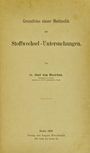 Cover of: Grundriss einer Methodik der Stoffwechsel-Untersuchungen