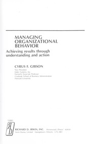 Cover of: Managing organizational behavior: achieving results through understanding and action