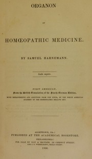 Cover of: Organon of hom¿opathic medicine by Samuel Hahnemann