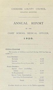 Cover of: [Report 1920] by Cheshire (England). County Council