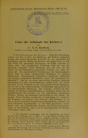 Cover of: Ueber die Aetiologie des Krebses