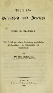 Cover of: Psychische Gesundheit und Irreseyn in ihren Ueberg©Þngen by Carl Hohnbaum