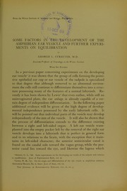 Cover of: Some factors in the development of the amphibian ear vesicle and further experiments on equilibration by George Linius Streeter