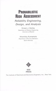 Cover of: Probabilistic risk assessment: reliability engineering, design, and analysis