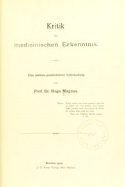 Cover of: Kritik der medicinischen Erkenntnis: eine medicin-geschichtliche Untersuchung