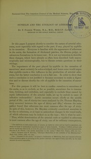 Syphilis and the etiology of atheroma by Frederick Parkes Weber