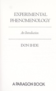 Cover of: Experimental phenomenology by Don Ihde
