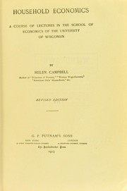 Cover of: Household economics: a course of lectures in the School of Economics of the University of Wisconsin