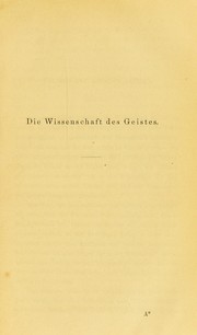 Cover of: Die Wissenschaft des Geistes