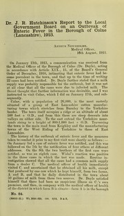 Cover of: Dr. J.R. Hutchinson's report to the Local Government Board on an outbreak of enteric fever in the borough of Colne (Lancashire), 1913