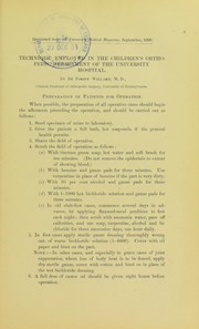 Cover of: Technique employed in the Children's Orthopedic Department of the University Hospital