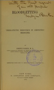 Cover of: Bloodletting as a therapeutic resource in obstetric medicine