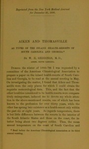 Cover of: Aiken and Thomasville as types of the inland health-resorts of South Carolina and Georgia by Wm. H. Geddings