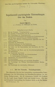 Cover of: Experimentell-psychologische Untersuchungen ©ơber das Denken