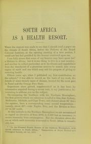 Cover of: South Africa as a health resort