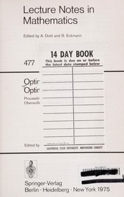 Cover of: Optimization and optimal control: proceedings of a conference held at Oberwolfach, November 17-23 1974