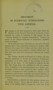 Cover of: Treatment of pulmonary tuberculosis with ichthyol