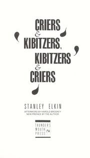 Cover of: Criers & kibitzers, kibitzers & criers by Stanley Elkin