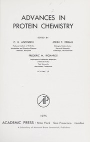 Cover of: Advances in protein chemistry. by edited by C. B. Anfinsen, John T. Edsall, Frederic M. Richards.