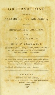 Cover of: Observations on the claims of the moderns, to some discoveries in chemistry and physiology.