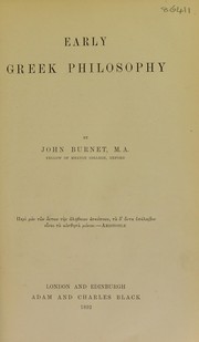 Cover of: Early Greek philosophy by John Burnet