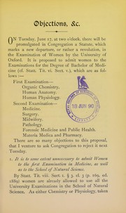 Cover of: Objections to the proposed statute for admitting women to the examinations for the degree of Bachelor of Medicine by Case, Thomas