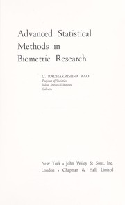 Cover of: Advanced statistical methods in biometric research. by Rao, C. Radhakrishna