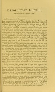 Cover of: Introductory lecture delivered at the commencement of the winter session 1864-65, in the Medical School, Surgeons' Hall, Edinburgh