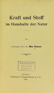 Cover of: Kraft und stoff im haushalte der natur by Max Rubner