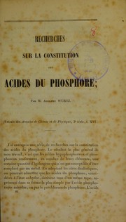 Cover of: Recherches sur la constitution des acides du phosphore
