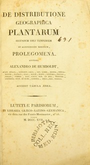 Cover of: De distributione geographica plantarum secundum coeli temperiem et altitudinem montium : prolegomena
