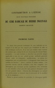 Cover of: Contribution ©  l'©♭tude d'un nouveau proc©♭d©♭ de cure radicale de hernie inguinale (Bassini modifi©♭) by Michel Bonnet, Michel Bonnet