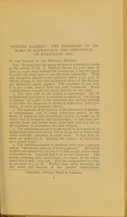 Cover of: 'Fitting glasses,' the diagnosis of errors in refraction, the influence of eyestrain, etc