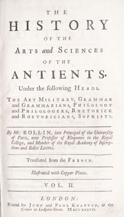 Cover of: The history of the arts and sciences of the antients ...