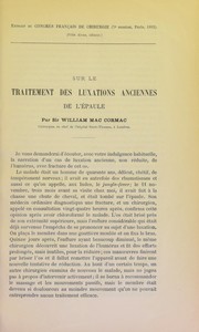 Cover of: Sur le traitement des luxations anciennes de l'©♭paule by Maccormac, William Sir