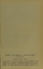 Cover of: The synthesis of substances allied to cotarnine | Arthur Henry Salway