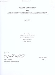 Cover of: Record of decision and approved Butte resource management plan