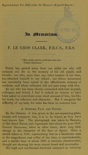 Cover of: In memoriam: F. Le Gros Clark, F.R.C.S., F.R.S.