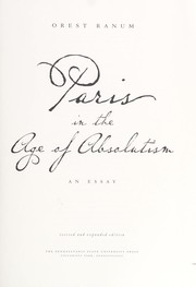 Cover of: Paris in the age of absolutism: an essay
