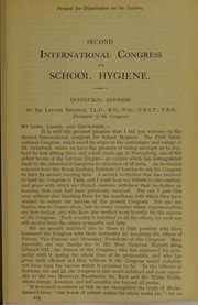 Cover of: Second International Congress on School Hygiene, London, August 5th-10th, 1907: inaugural address